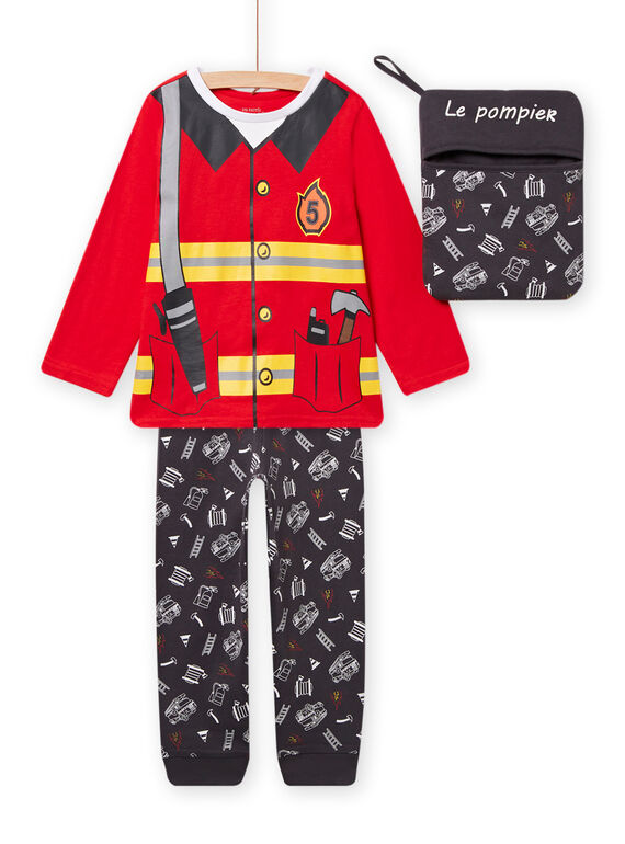 Completo pigiama T-shirt e pantaloni motivo pompiere e pochette abbinata bambino NEGOPYJMAN4 / 22SH12F3PYG505