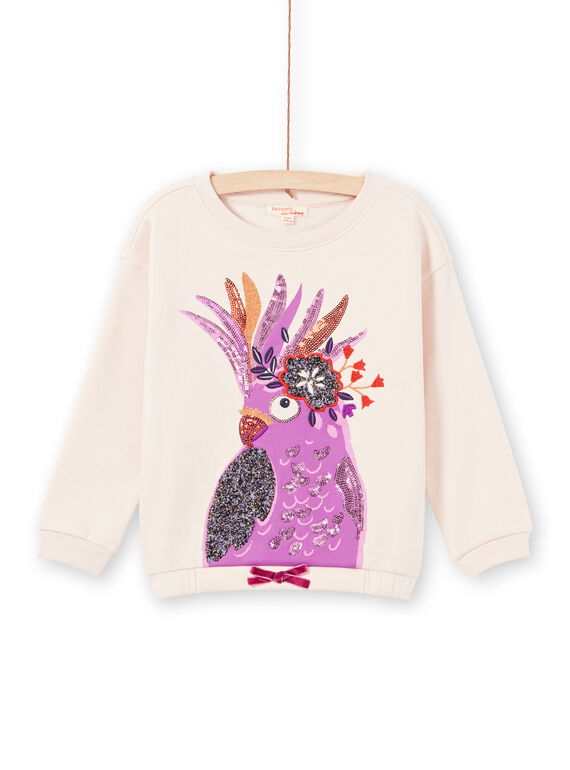 Felpa a maniche lunghe rosa chiaro con stampa pappagallo bambina MAPASWEA / 21W901H1SWED319