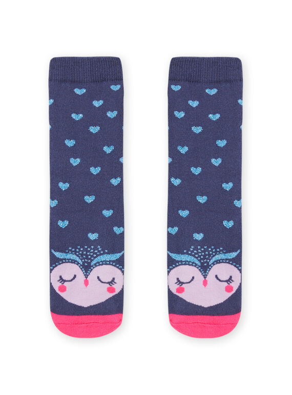 Calze in ricamo bouclette blu con motivo gufo bambina MYAPLACHO / 21WI01O1SOQC202