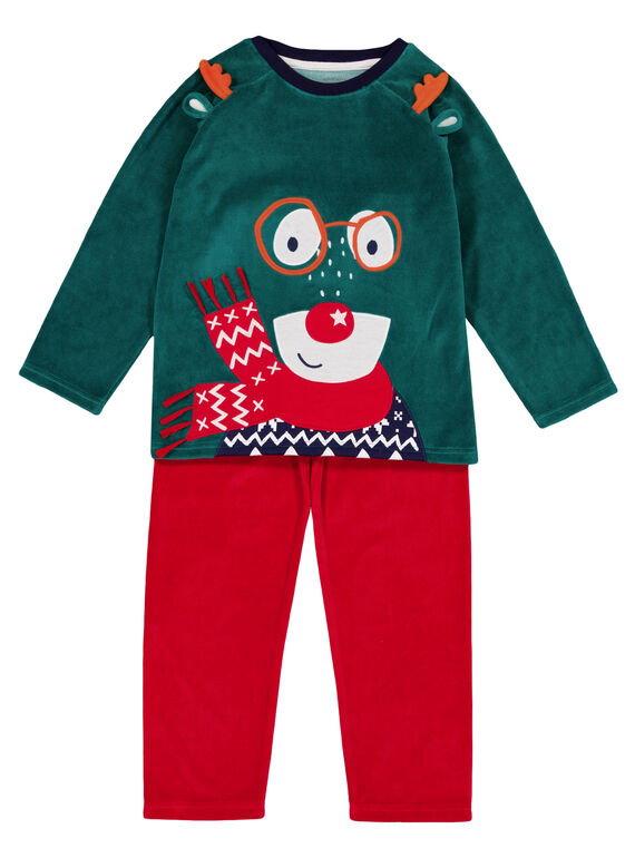 Pigiama natalizio in velluto verde e rosso bambino GEGOPYJNO1 / 19WH12T2PYJG614