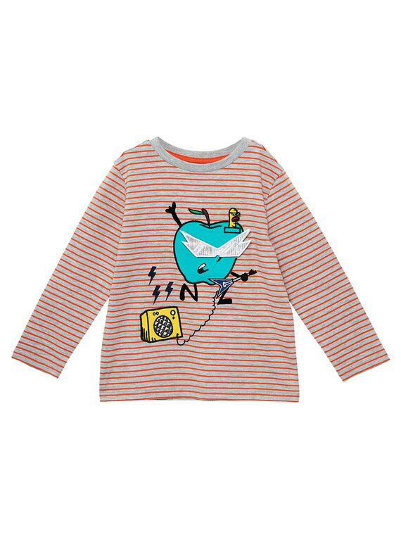 T-shirt bambino maniche lunghe a righe sottili arancione e grigia JOVITEE2 / 20S902D2TML943