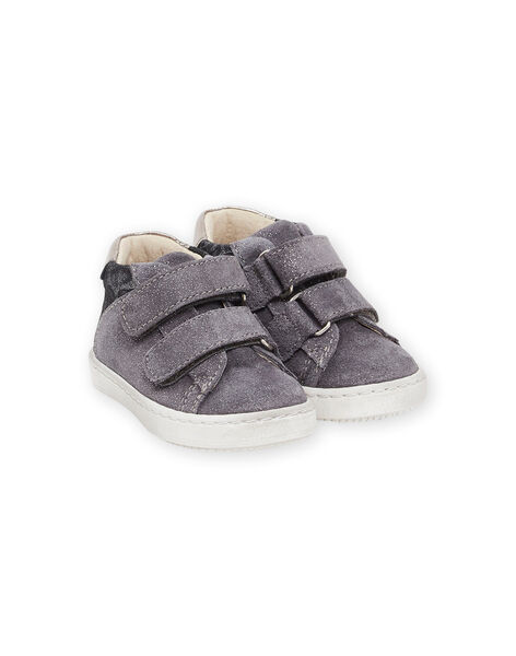 Sneakers alte in crosta di pelle grigia glitterata e stampa leopardo PIBASLEO / 22XK3781D3P940
