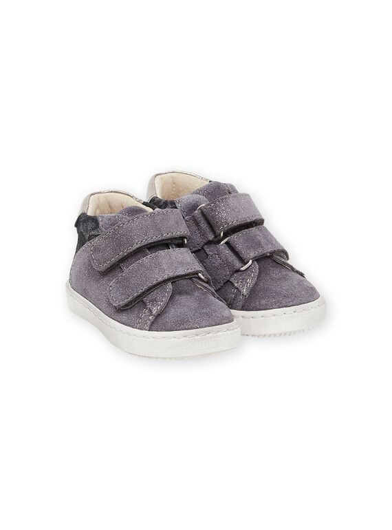 Sneakers alte in crosta di pelle grigia glitterata e stampa leopardo PIBASLEO / 22XK3781D3P940
