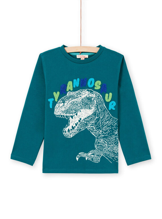 T-shirt a maniche lunghe blu con motivo tirannosauro bambino MOTUTEE6 / 21W902K6TML714