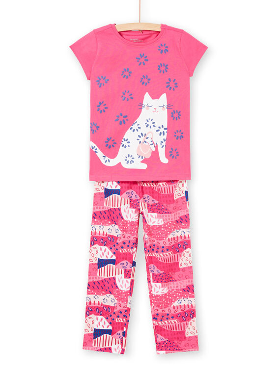 Pigiama T-shirt e pantaloni fucsia e bianco bambina LEFAPYJWAXEX / 21SH115DPYJ030