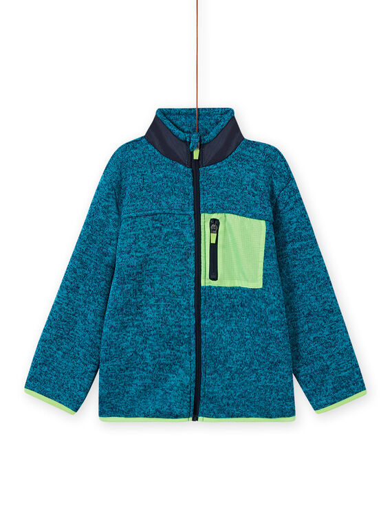 Cardigan turchese melange e inserti verde fluo e navy bambino MOJOGITEK1 / 21W90212GILC200