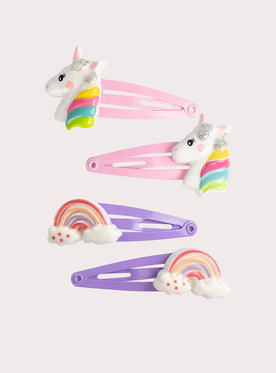 Lotto di 4 barrette unicorni e arc-en-ciel per ragazza VYAJOCLIP5 / 24WI01LBBRT099