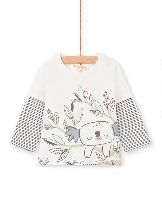 T-shirt ecrù e navy neonato LUPOETEE3 / 21SG10Y1TML001