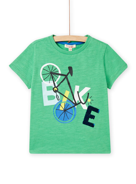 T-shirt verde kiwi motivo bicicletta con paillettes double face bambino NOGATI1 / 22S902O2TMC617