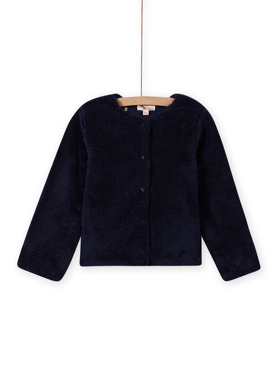 Cardigan double face blu notte in finta pelliccia bambina MAJOCARF1 / 21W90114CARC205
