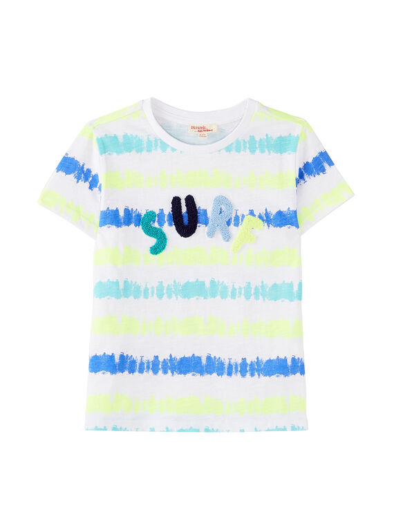 T-shirt bambino bianca con stampa a righe effetto consumato JOQUATI3 / 20S902R1TMC000
