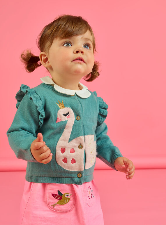 Cardigan kaki motivo cigno neonata MIKACAR / 21WG09I1CAR612