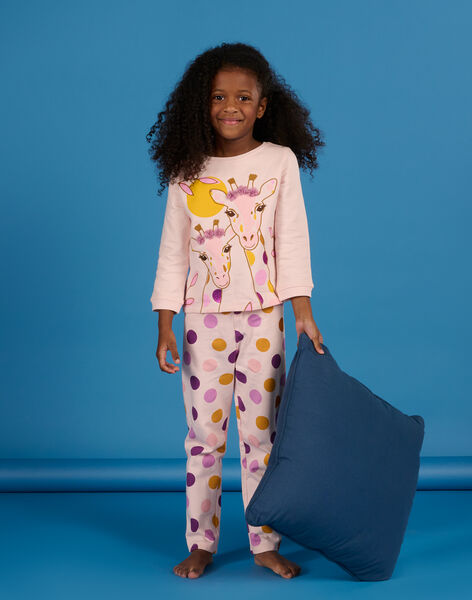 Pigiama rosa cipria con motivi giraffe e a pois REFAPYJGIR / 23SH1154PYJD327