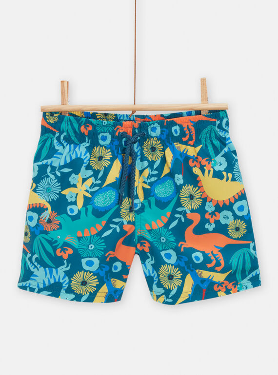 Costume shorts blu pavone con stampa dinosauro bambino TYOMERBOXMUL / 24SI02G3MAIC235