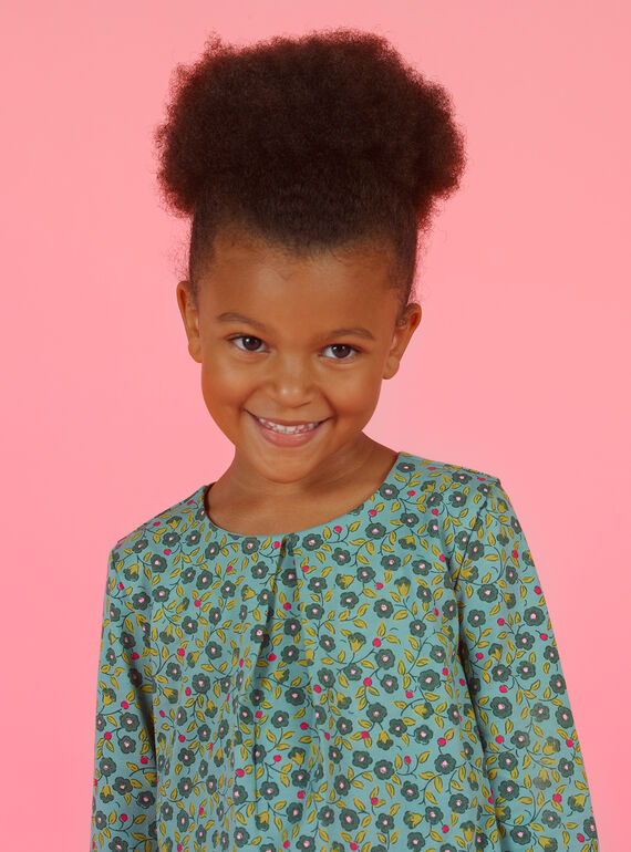 Blusa maniche lunghe verde chiaro con stampa fiori bambina MAKATEE5 / 21W901I5TML612
