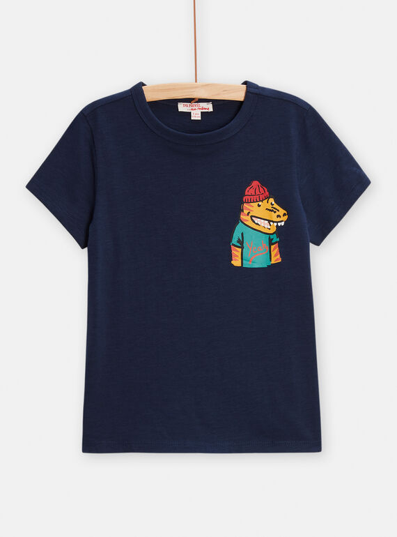 T-shirt blu con motivo coccodrillo bambino TOJOTI3 / 24S902B3TMC705