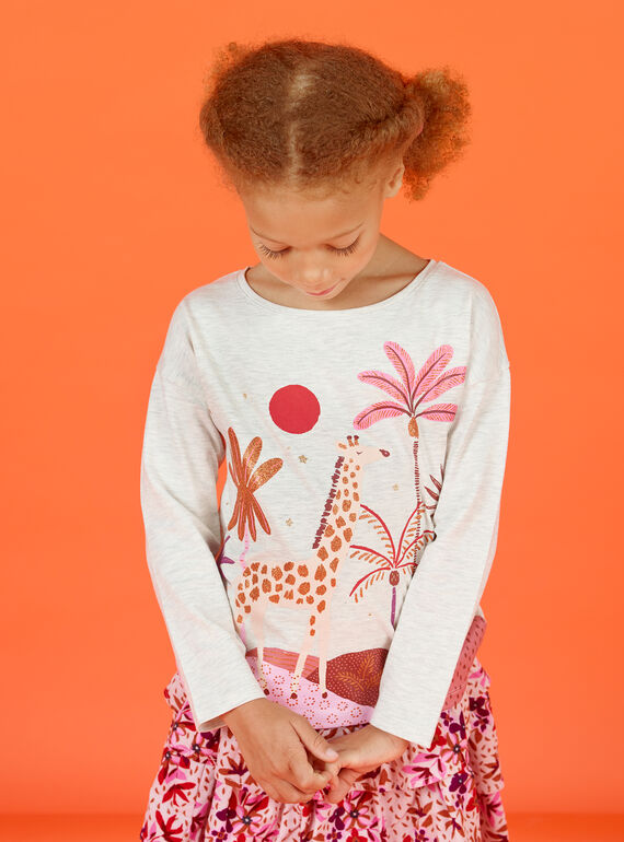 T-shirt ecrù melange con motivi fantasia bambina MACOMTEE2 / 21W901L3TML006