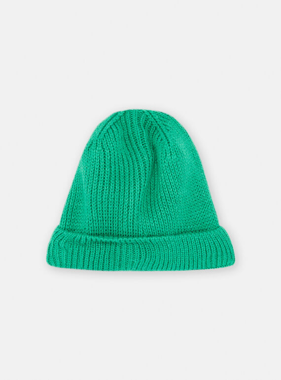 Berretto in maglia a costine verde bambino SYOGROBON6 / 23WI02O1BONG625