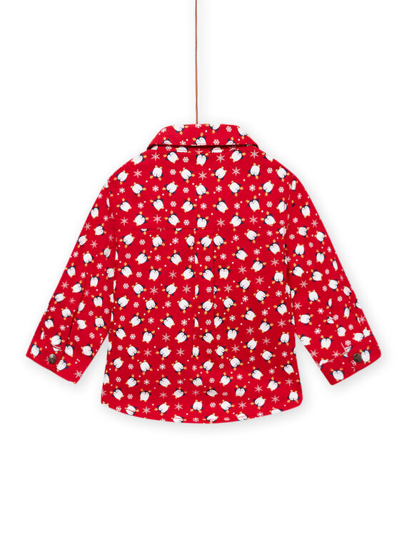 Camicia oxford rossa con stampa pinguino, fiocchi e papillon neonato MUNOCHEM / 21WG10Q2CHM050