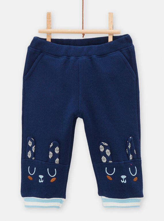 Pantaloni neonato blu inchiostro con motivi teste di coniglietto TUDEPAN2 / 24SG10J1PANC214