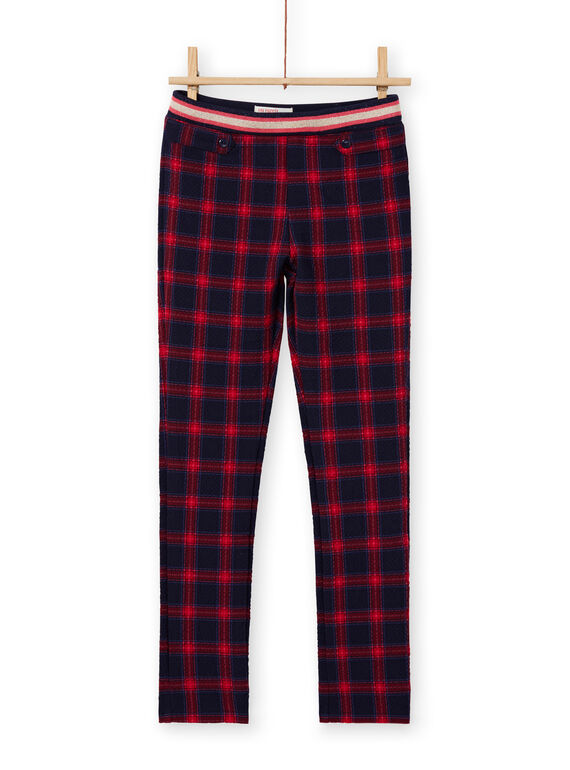 Pantalon milano blu notte e rossi con stampa tartan bambina MAMIXPANT / 21W901J1PANC205