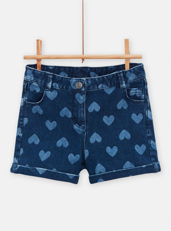 Shorts in jeans blu scuro con stampa cuore bambina TAJOSHORT2 / 24S90191SHOP271