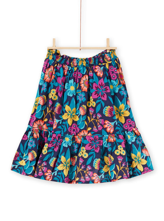 Gonna lunga blu stampa fiori colorati bambina LAMUMJUP2 / 21S901Z1JUPC211