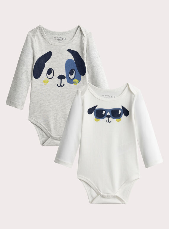 Lotto di 2 body a maniche lunghe con animazione cane per bambino  VEGABODTET / 24WH1486BDL943
