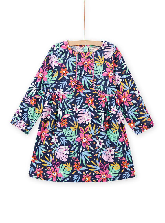 Abito blu stampa a fiori colorati in velluto bambina MAPLAROB2 / 21W901O1ROBC202