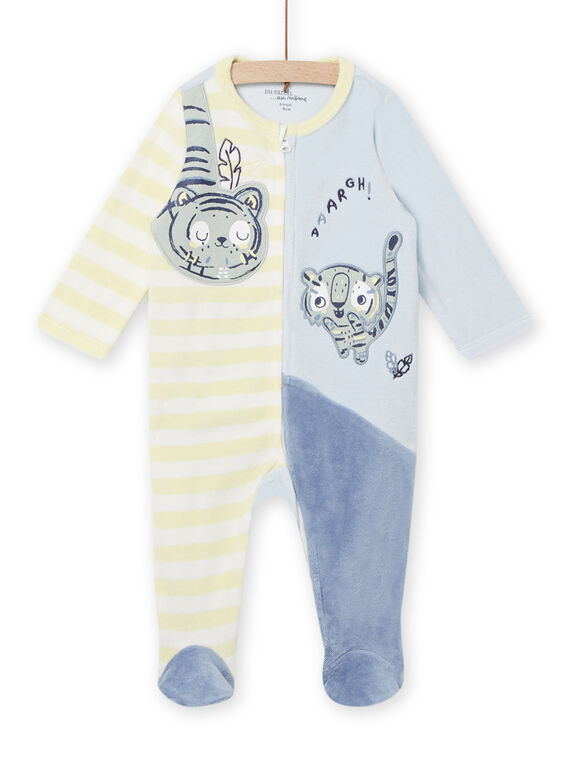 Tutina in velluto con stampa a righe motivi tigri neonato NEGAGREMOO / 22SH14E1GRE020