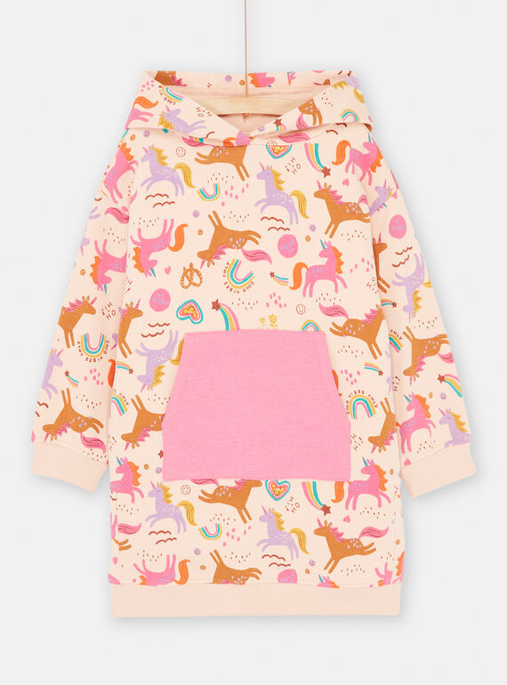 Abito a felpa rosa con stampa unicorno bambina SAVEROB3 / 23W901J1ROBD322