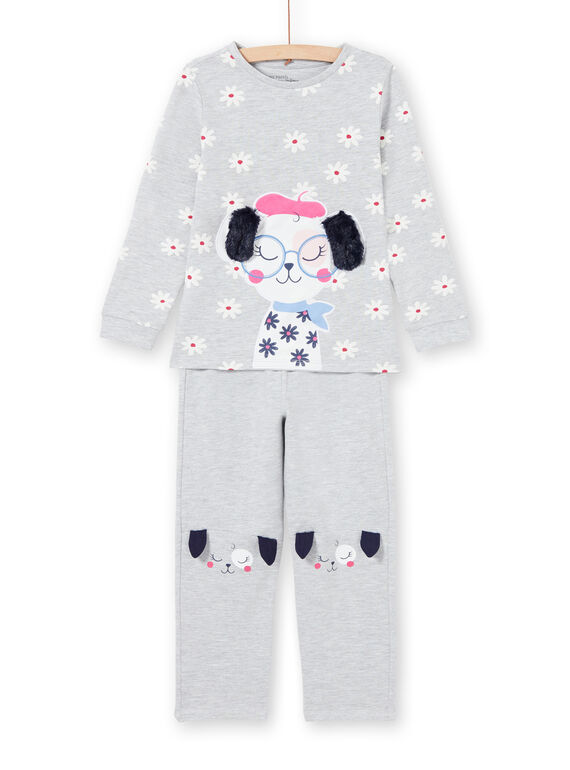Set pigiama t-shirt e pantaloni grigio melange bambina MEFAPYJDOG / 21WH1185PYJ943