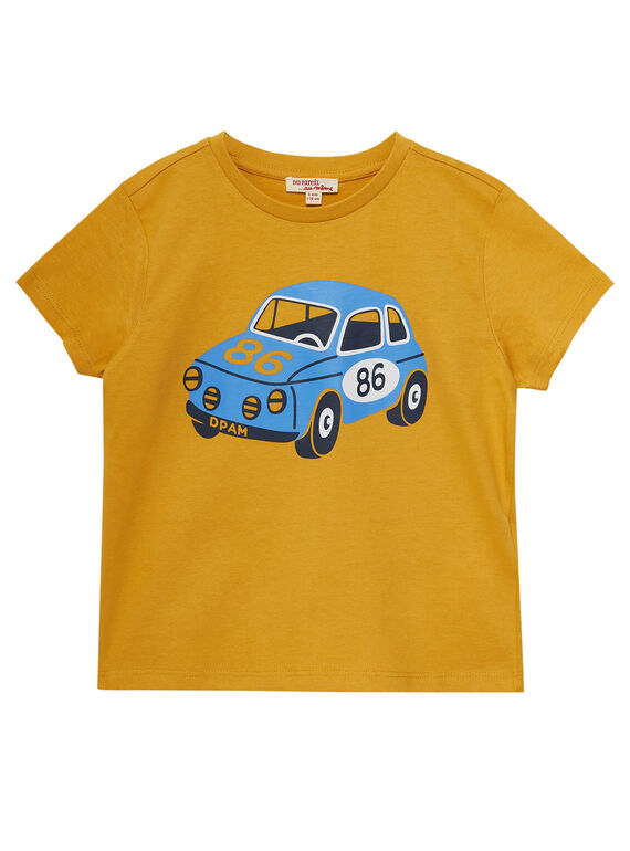 T-shirt maniche corte gialla mais bambino con stampa auto JOSOTI / 20S90281TMCB107