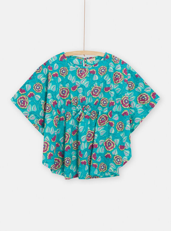 Mantellina mare turchese con stampa a fiori bambina TYAMERCAP2 / 24SI01G1TDP202