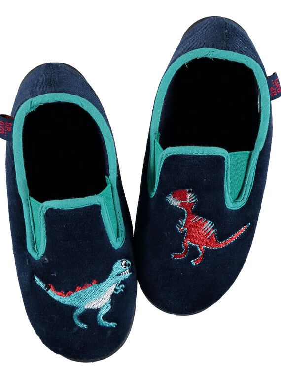 Babbucce velluto navy e dinosauri ricamati bambino GGSGDINO / 19WK36Z4D0B070