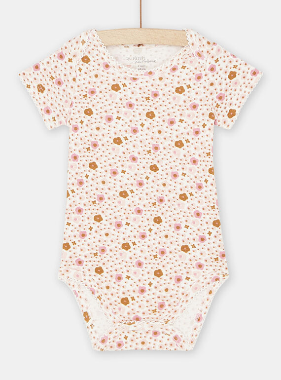 Body ecrù e rosa con stampa a fiori neonata SEFIBODLIB / 23WH1366BDL001