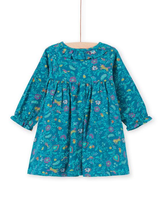 Abito a maniche lunghe petrolio con stampa a fiori bambina MITUROB1 / 21WG09K3ROB714