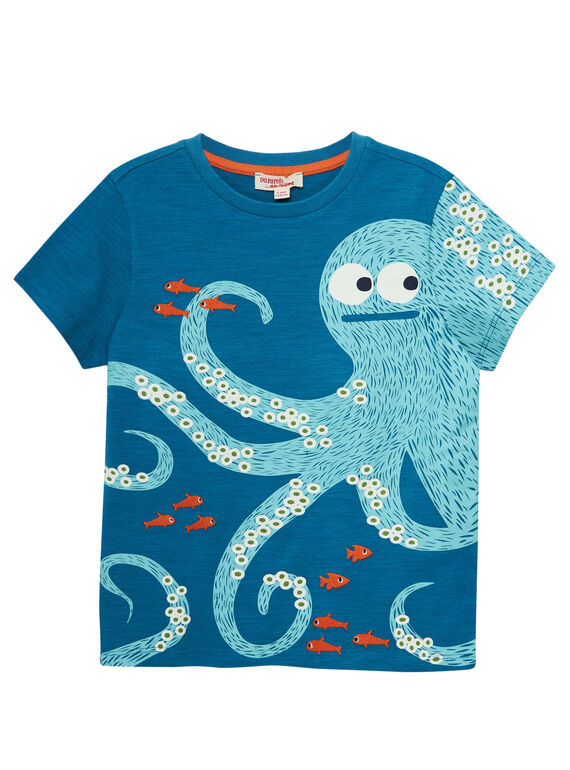 T-shirt bambino turchese scuro maniche corte con stampa piovra JOBOTI4 / 20S902H2TMCC219