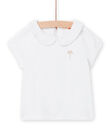 T-shirt bianca colletto Peter Pan in voile e motivo palma dorata neonata NIJOBRA5 / 22SG09C1BRA000