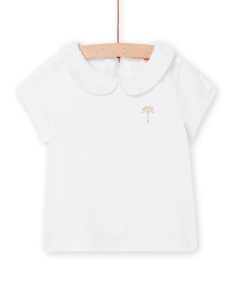 T-shirt bianca colletto Peter Pan in voile e motivo palma dorata neonata NIJOBRA5 / 22SG09C1BRA000