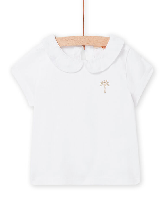 T-shirt bianca colletto Peter Pan in voile e motivo palma dorata neonata NIJOBRA5 / 22SG09C1BRA000