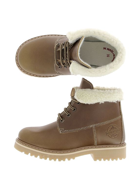 Boys' fur lined leather boots DGBOOTNIA / 18WK36T4D0D804