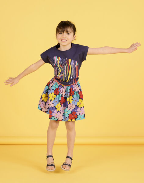 Gonna double face navy con stampa a fiori e uccello bambina NALUJUP1 / 22S901P1JUP070