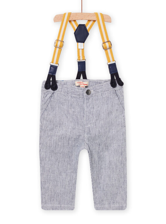 Pantaloni bianchi e blu con bretelle amovibili neonato NUSOPAN / 22SG10Q1PAN000