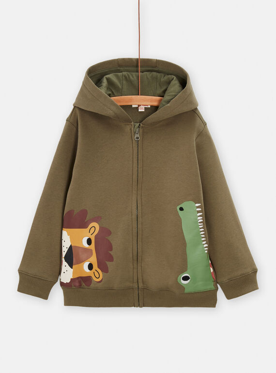 Cardigan kaki con cappuccio con motivi leone e coccodrillo bambino TOCRIGIL / 24S902L1GIL609