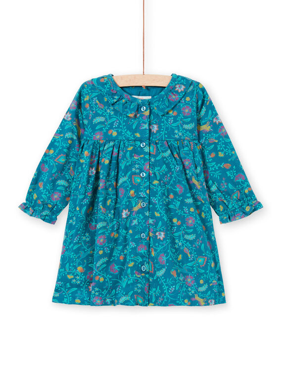 Abito a maniche lunghe petrolio con stampa a fiori bambina MITUROB1 / 21WG09K3ROB714