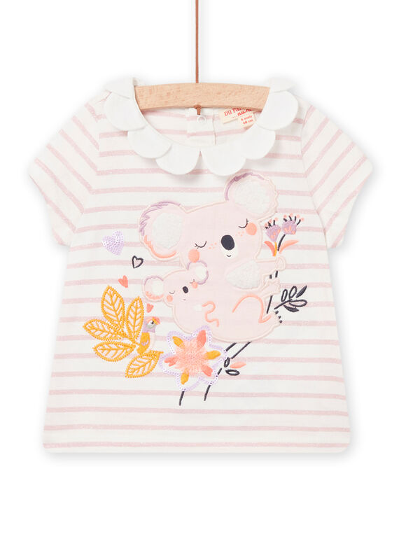 T-shirt a righe collo fiore stampa koala neonata NIMOBRAEX / 22SG09N2BRAD327