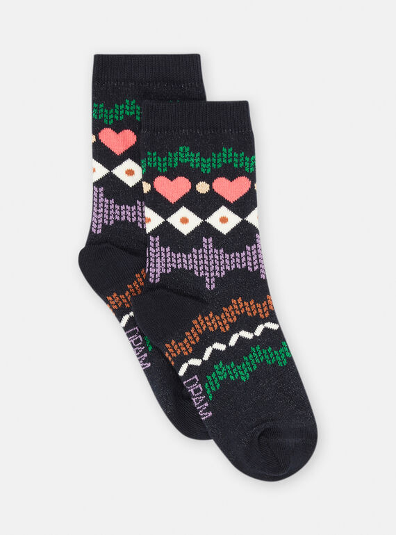 Calze nere con motivi jacquard bambina SYAKHOCHO / 23WI01N2SOQC243