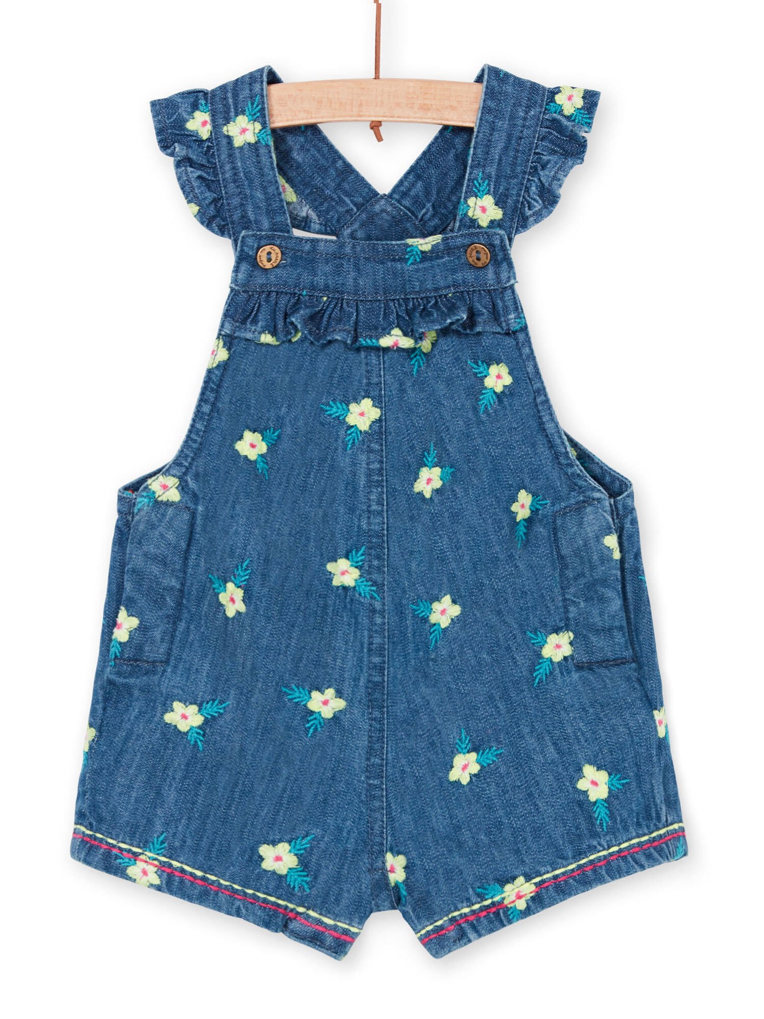 Salopette in jeans blu scuro con stampa a fiori neonata acquisto online Completo Pagliaccetto Salopette DPAM