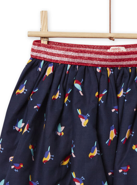 Gonna double face navy con stampa a fiori e uccello bambina NALUJUP1 / 22S901P1JUP070